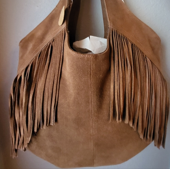 Lucky Brand Nyra Copper Brown Fringe Leather Hobo Bag NWT - Picture 13 of 14